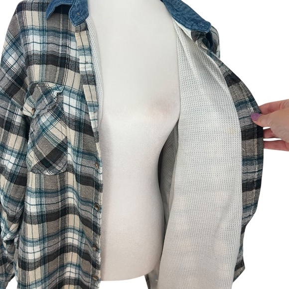 Vintage Waffle-Knit Lined Flannel with Denim Collar XL - Picture 3 of 4